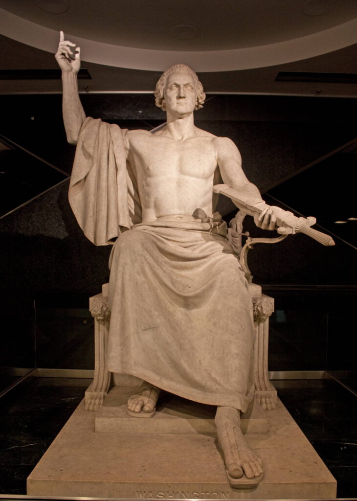 Horatio Greenough's statue of a shirtless George Washington, turning a sword over to the American people